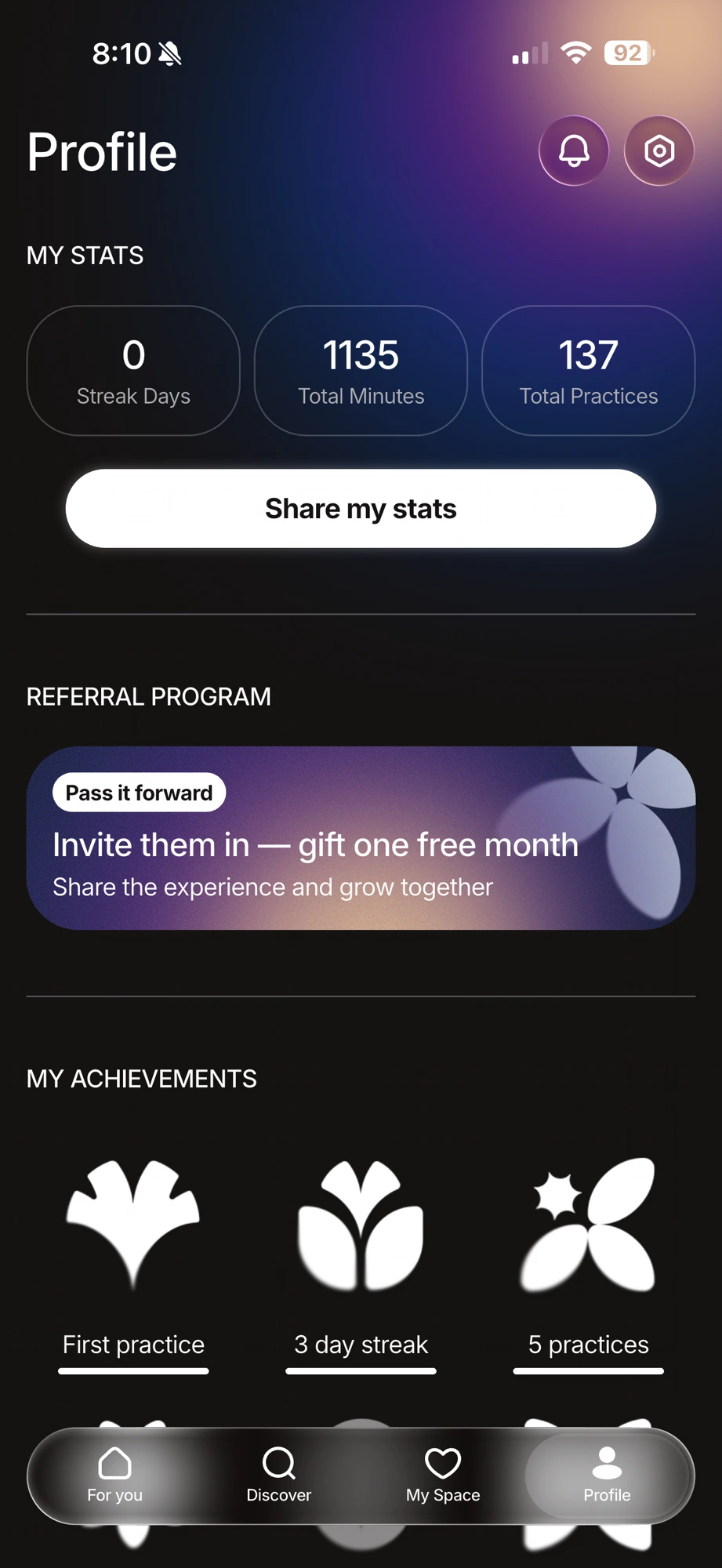 Radiate app — Profile